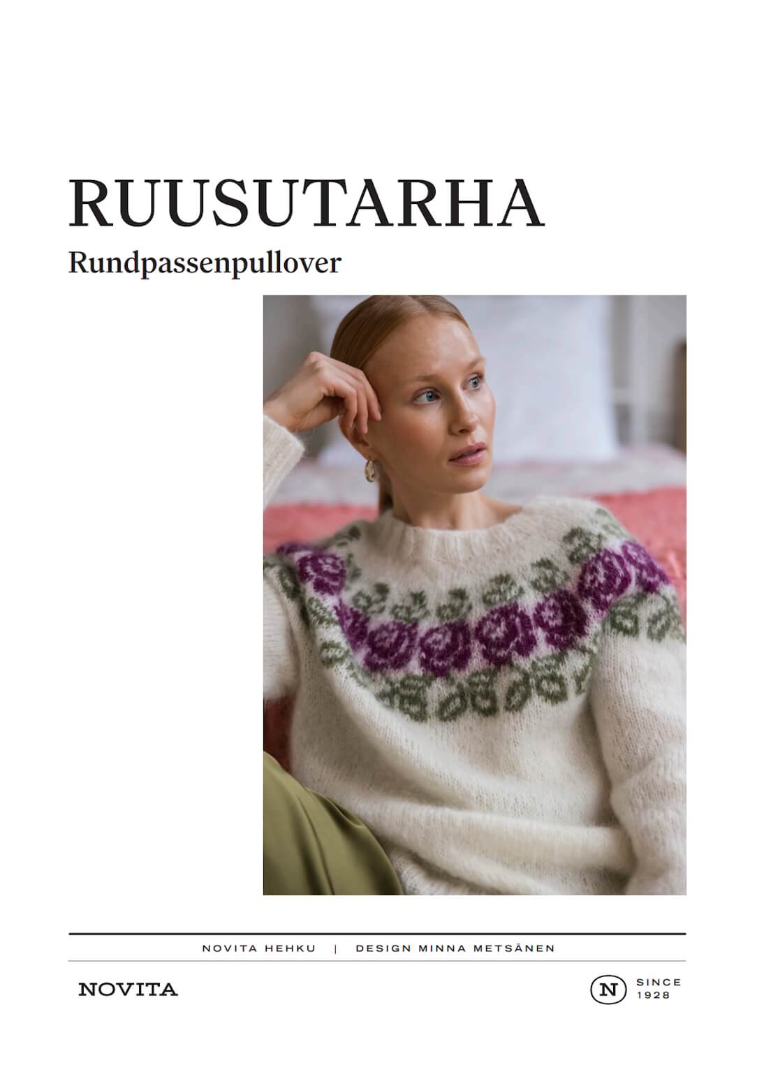 Novita RUUSUTARHA – Strickanleitung für Rundpassenpullover mit Rosenmuster