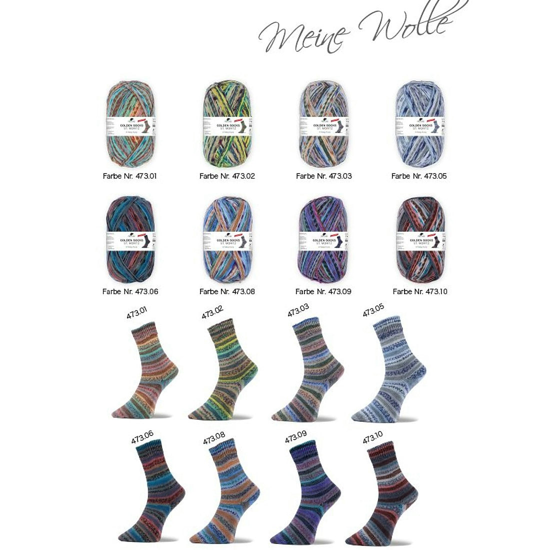 Pro Lana Mix-Sortiment 4fädig – St. Moritz Merino Extrafine – 8 × 100 g – Farbkarte mit Strickbeispielen