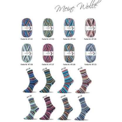 Pro Lana Mix-Sortiment 4fädig – Flums Stretch – 8 × 100 g – Farbkarte mit Strickbeispielen