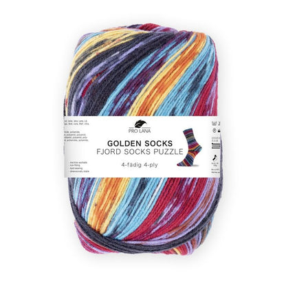 Fjord Socks Puzzle von Pro Lana – Türkis/Rot/Gelb [80]