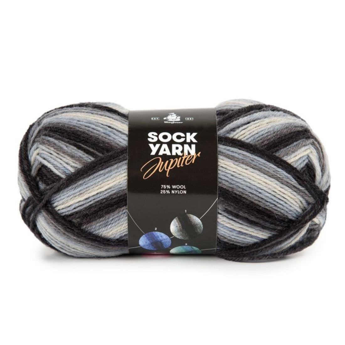Sock Yarn Jupiter von Mayflower | 50g – 1 schwarz/grau/blau