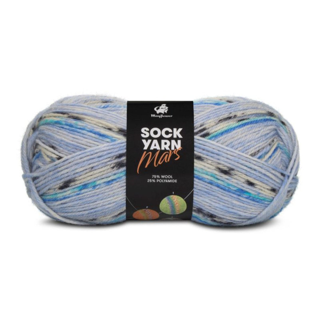 Sock Yarn Mars von Mayflower | 50g – 06 weiß/türkis/pastellblau/kornblume/navy
