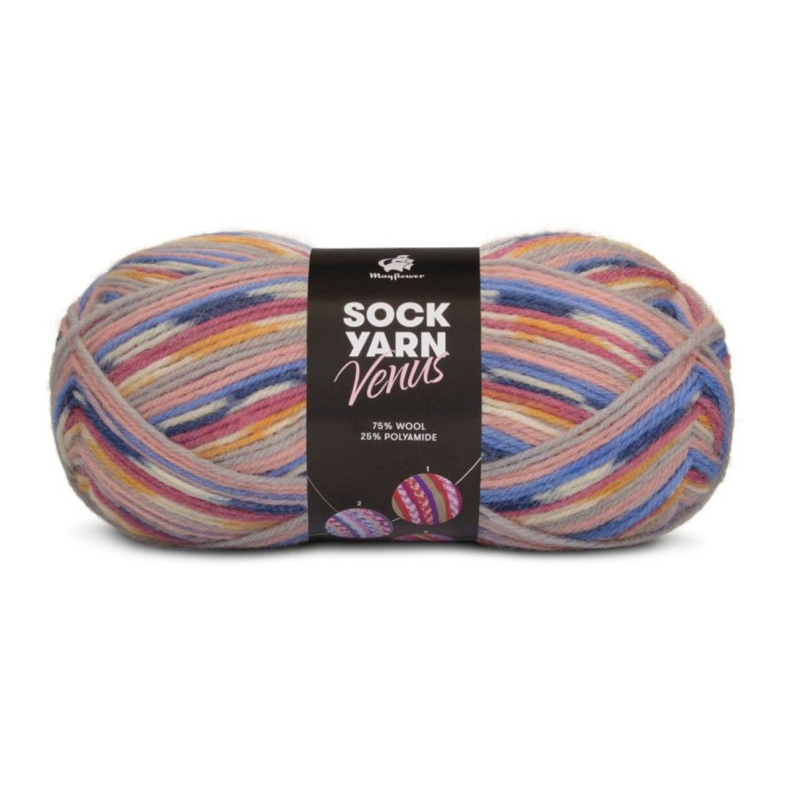 Sock Yarn Venus von Mayflower | 50g – 06 grau/puder/kornblume/curry/navy