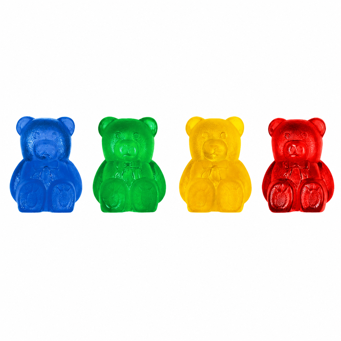 Vier farbige addiBears Maschenbären zur Sicherung von Stricknadeln und Maschen