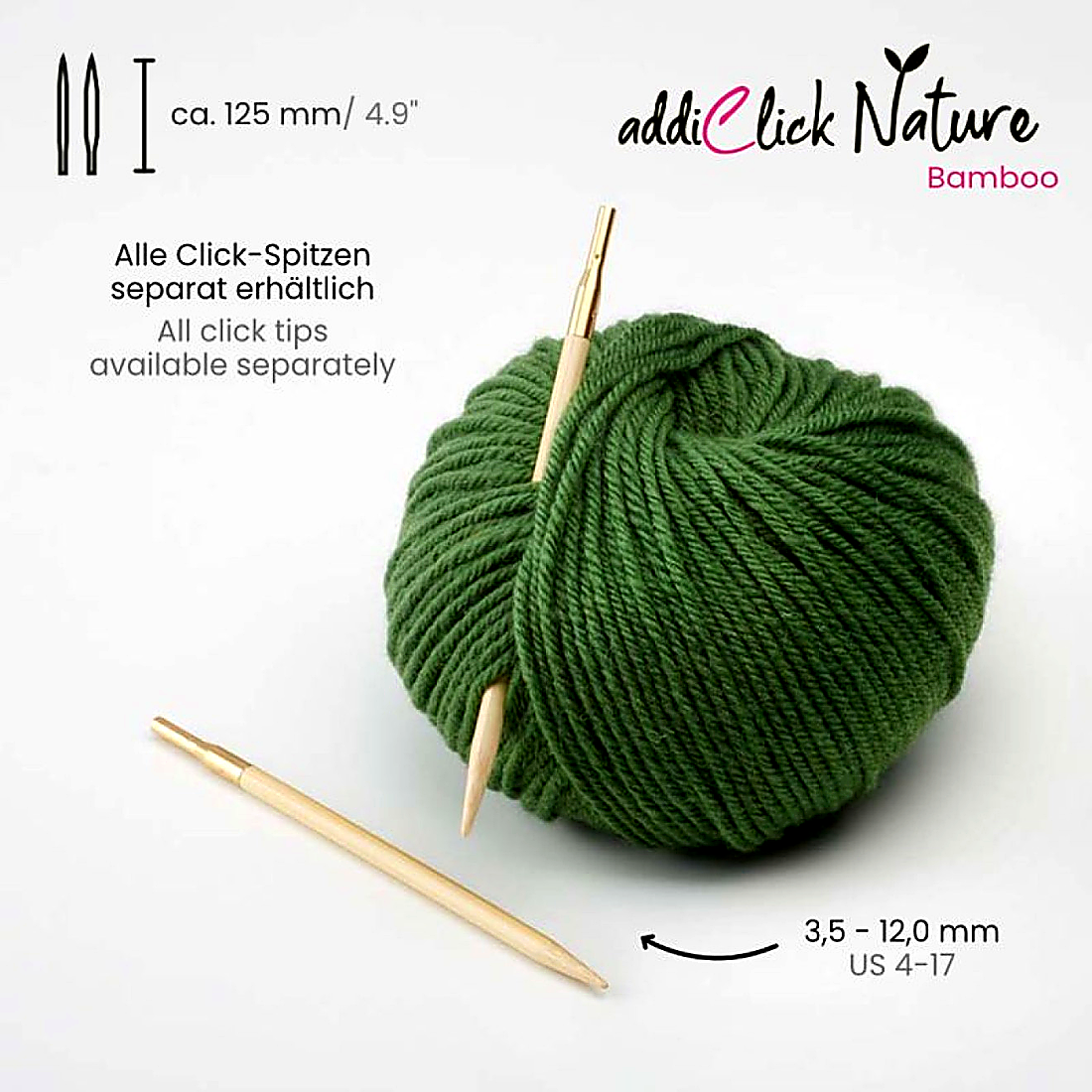 addiClick Nature Bamboo Nadelspitzen mit goldfarbener Click-Hülse
