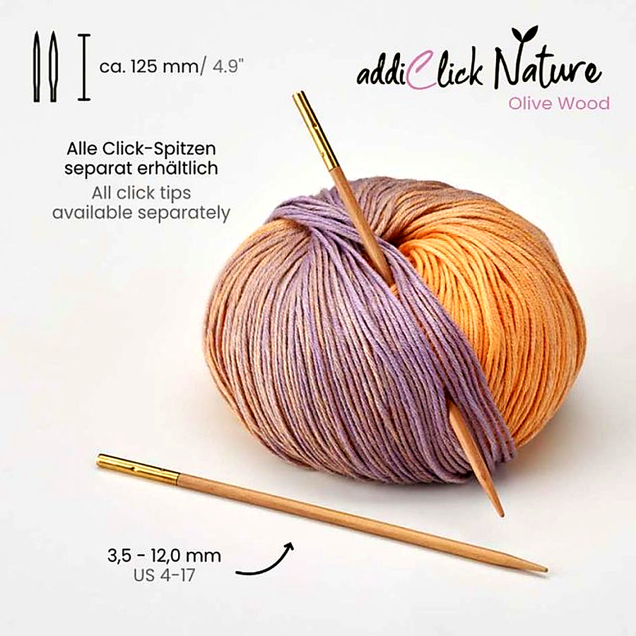 addiClick Nature Olivenholz Nadelspitzen mit goldfarbener Click-Hülse
