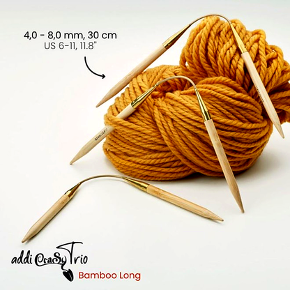 addiCraSyTrio Bamboo Long aus drei flexiblen Nadeln