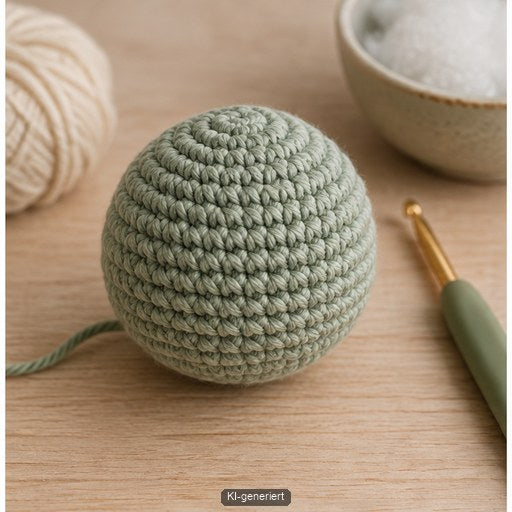 Runde Amigurumi-Form wächst in dichten Spiralrunden