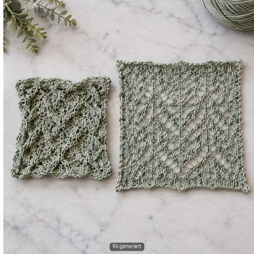 Ungeblockte und geblockte Lace-Strickprobe