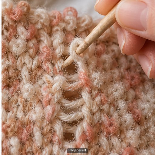 Abgerundete Stricknadel beim Verarbeiten von Schlingengarn