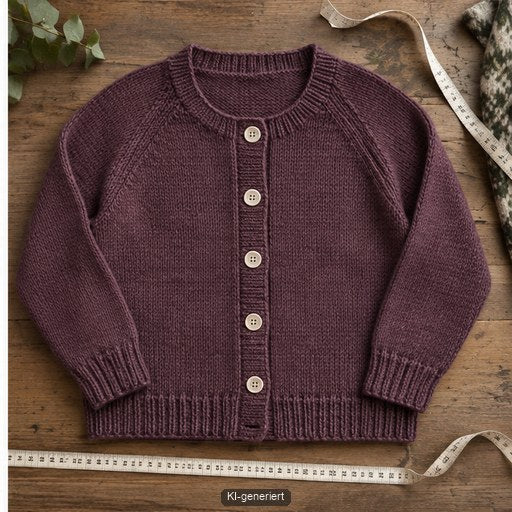 Fertiger Cardigan liegt mit geraden Blenden und ausgerichtetem Saum flach