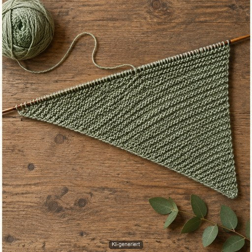 Asymmetrisches Dreieckstuch wird seitlich mit einer wachsenden Kante gestrickt