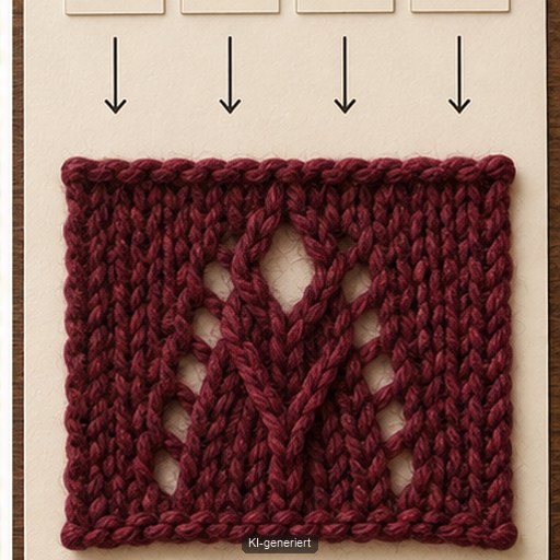 Symbolfolge wird als gestricktes Lace-Motiv umgesetzt