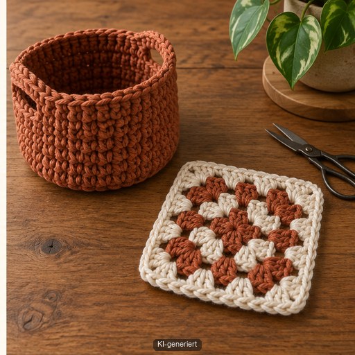 Kleines Körbchen und Granny Square sind überschaubare nächste Häkelprojekte
