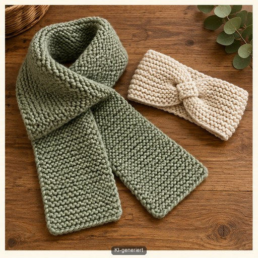 Schal und Stirnband zeigen unkomplizierte Strickprojekte für Anfänger