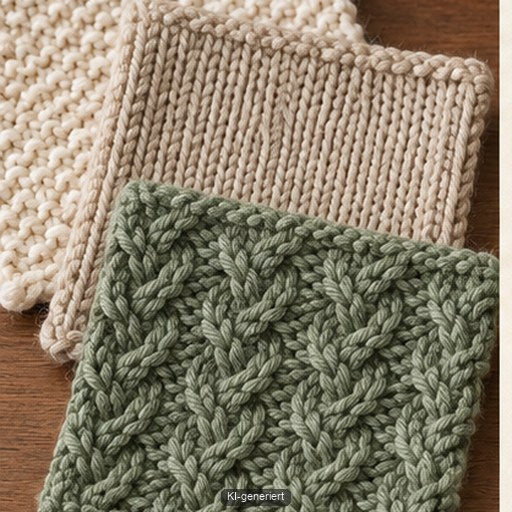 Tonale Strickfarben in Creme Beige und Salbei bilden eine ruhige Palette