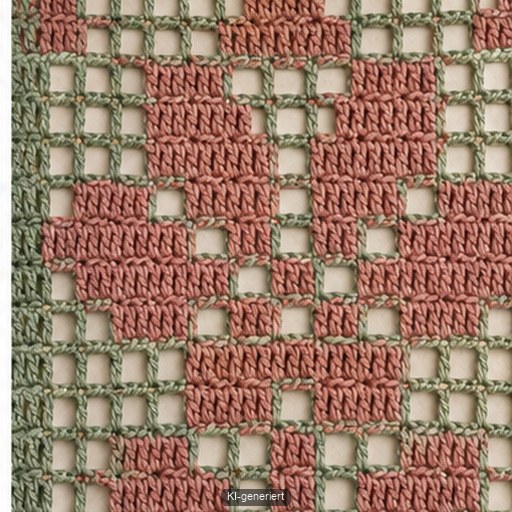 Geometrisches Filetmuster aus hellen und gefüllten Häkelzellen