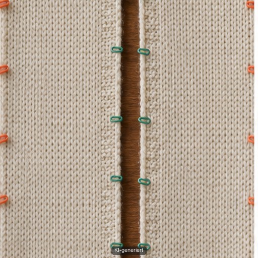 Zwei spiegelbildliche gestrickte Vorderteile liegen mit symmetrischen Armausschnitten und Knopfleisten nebeneinander