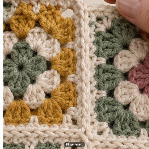 Ein Granny Square wird in der letzten Runde direkt angehäkelt