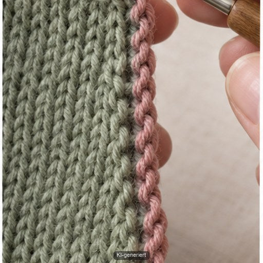 Feste Maschen sind gleichmäßig entlang der Strickkante verteilt