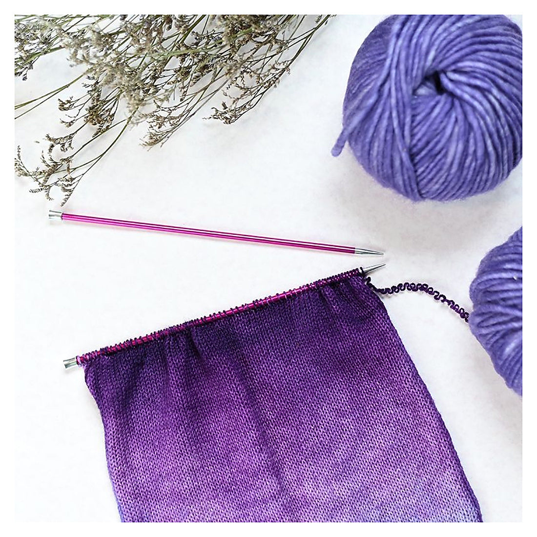 KnitPro Zing Jackenstricknadeln beim Flachstricken