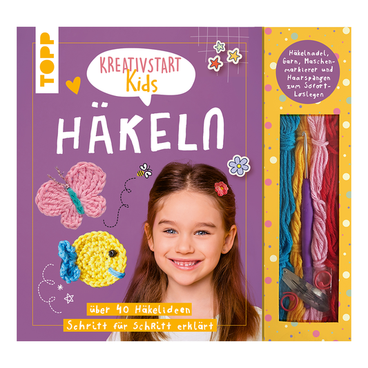 Kreativstart Kids Häkeln. Anleitungsbuch und Material von frechverlag