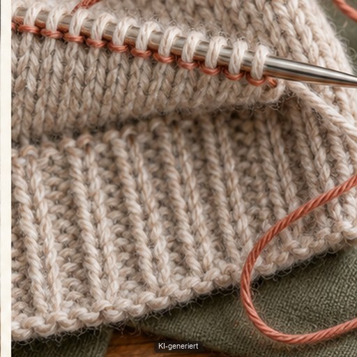 Maschen werden an einem Bündchen kontrolliert aufgenommen und neu gestrickt