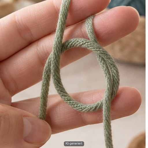 Gekreuzte Garnschlinge um zwei Finger als Beginn des magischen Rings