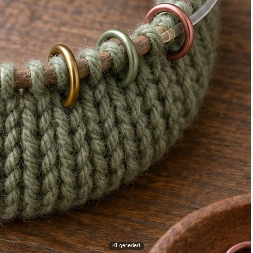 Geschlossene Maschenmarkierer zwischen Strickmaschen