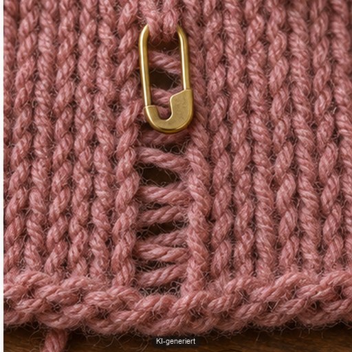 Verschließbare Maschenmarkierer an Strickstück und Fallmasche