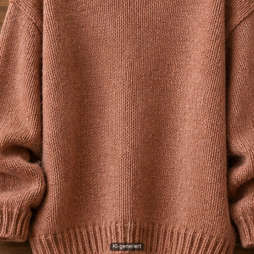 Weiter Strickpullover zeigt positive Mehrweite und lockeren Fall