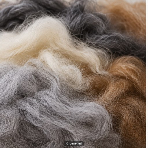 Fasermischung in mehreren Naturtönen vor dem Spinnen