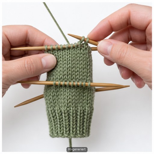 Kleiner Strickschlauch auf einem Nadelspiel