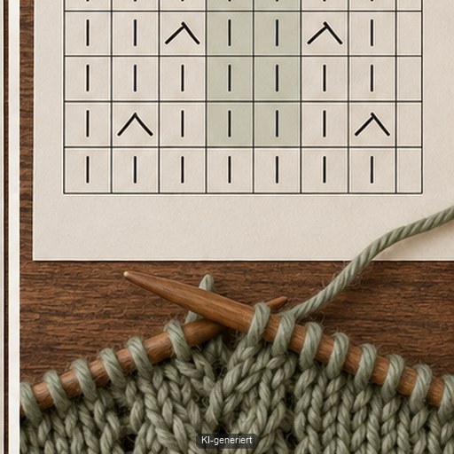 Strickschrift mit markiertem Rapport neben gestricktem Muster